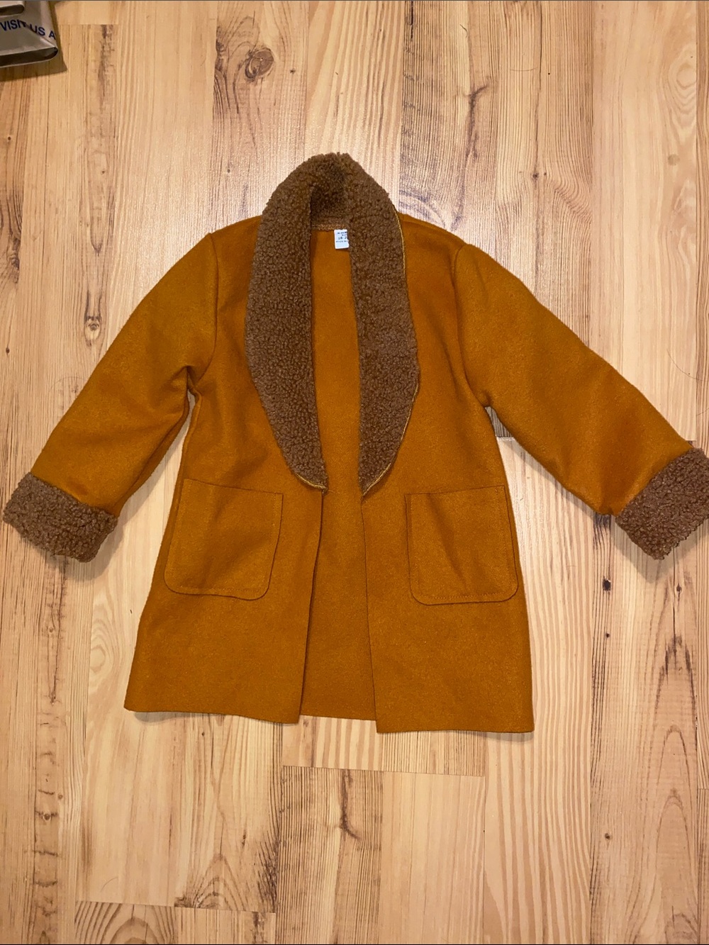 SHEIN Kids Shawl Collar Pea Coat in Mustard